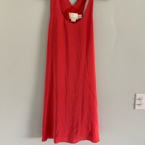 Coral silk t-back mini dress